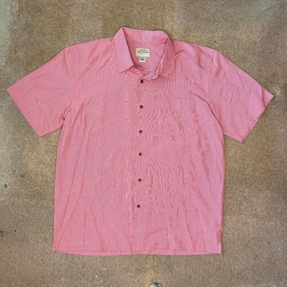 quiksilver waterman button up shirt pink short sleeve beach casual mens L